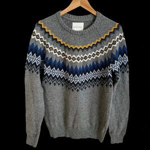 American Eagle Mens Medium Tall Gray Fair Isle Crewneck Sweater Pullover Grey MT
